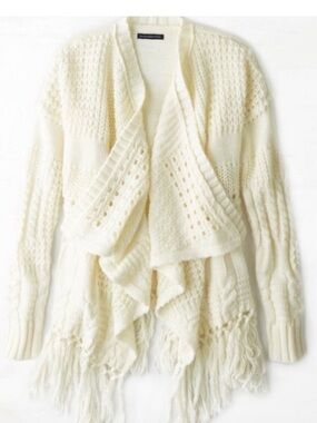American Eagle fringe cardigan cream medium